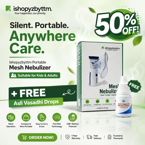 Ishopyzbyttm Portable Mesh Nebulizer Buy Now & Get Free Asli Vasadhi Drops (1 Month Warranty)