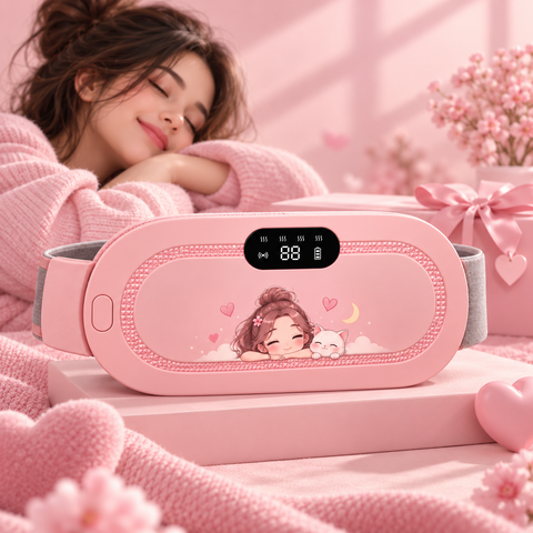 Ishopyzbyttm Portable Period Pain Relief Massager – Heat & Vibration Belt | Cutiee Edition 💗 (1 Year Warranty)