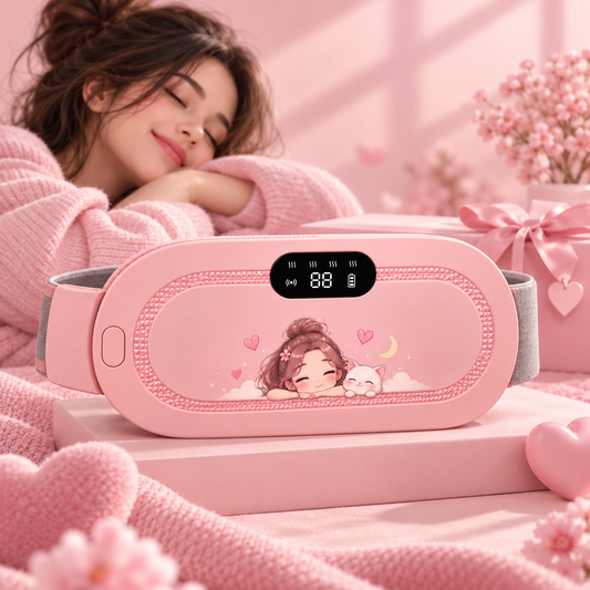 Ishopyzbyttm Portable Period Pain Relief Massager – Heat & Vibration Belt | Cutiee Edition 💗 (1 Year Warranty)